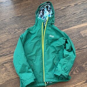 Stio Teal Jacket with Bright Yellow Zipper